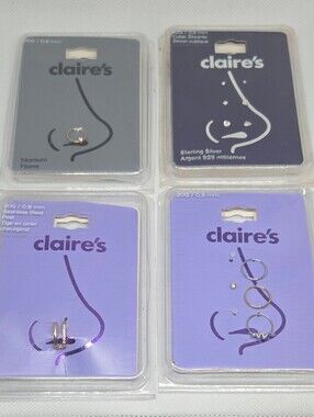 Claire's Nose Ring Bundle 15 Pieces Titanium Sterling Silver Stainless Steel